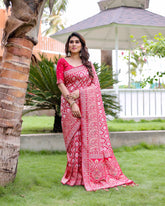Attractive Kanjivaram Pattu Pink Color Zari Weaving Saree